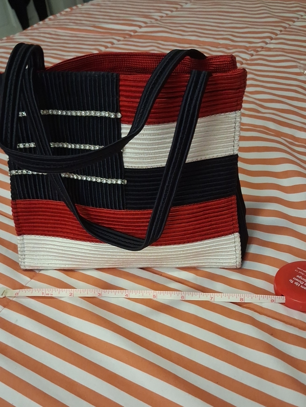 Striped Red, White & Navy Women's Mini Tote Bag.  '